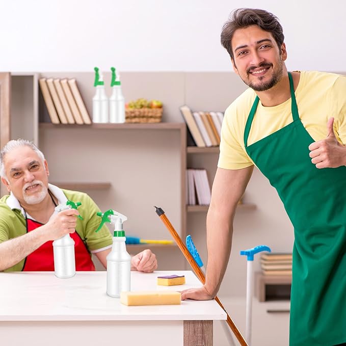 Zubebe 24 Pack 32 oz Plastic Spray Bottle Bulk Empty Leakproof Heavy Duty Spray Bottles for Cleaning Supplies Mist Bottles with Label and Adjustable Nozzle for Plant(Green,Clear Scale)