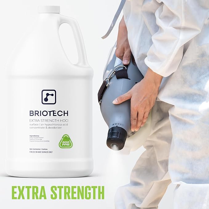 BRIOTECH Extra Strength HOCl Cleaner, 500 PPM Hypochlorous Acid Concentrate, ULV Foggers & Humidifiers, Professional Deodorizer for Dental, Offices, Schools, Homes, Peroxide Free, 32 fl oz (4 Pack)