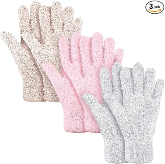 Patelai 3 Pairs Microfiber Plant Dusting Gloves Leaf Cleaning Gloves for Indoor Plants, Blinds, Furniture, House(Medium,Pink, Nude, White)
