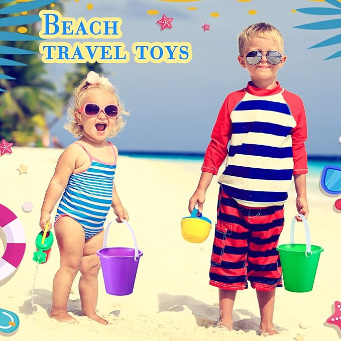 Sratte 30 Sets 4.7" Sand Buckets and Shovels Bulk Summer Beach Bucket Pack Plastic Beach Pails Sand Toys for Summer Pool Party Favors
