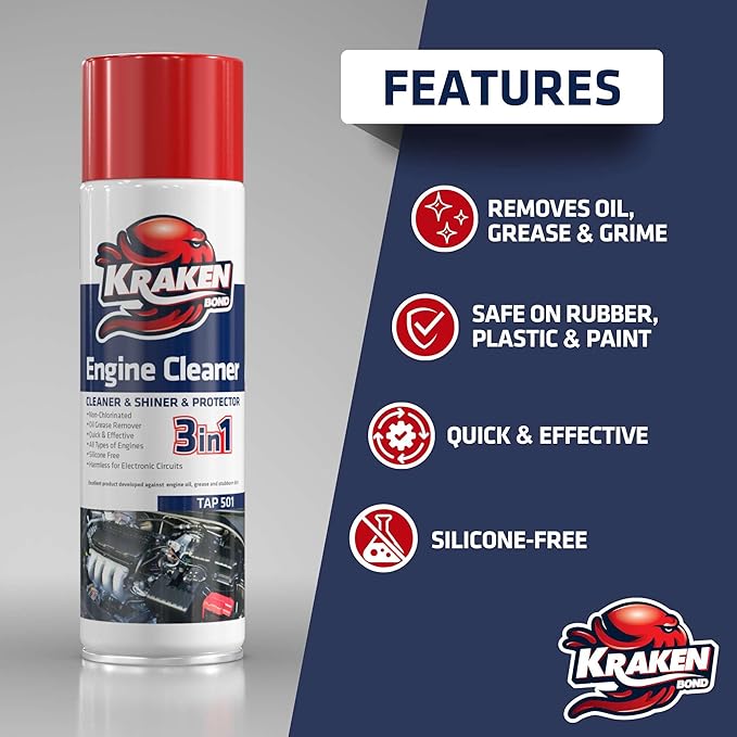 KRAKEN BOND Engine Cleaner Spray - (12x12.3 fl. Oz) Engine Degreaser for Engine Bay, Gunk, and Motor | 12 Pack