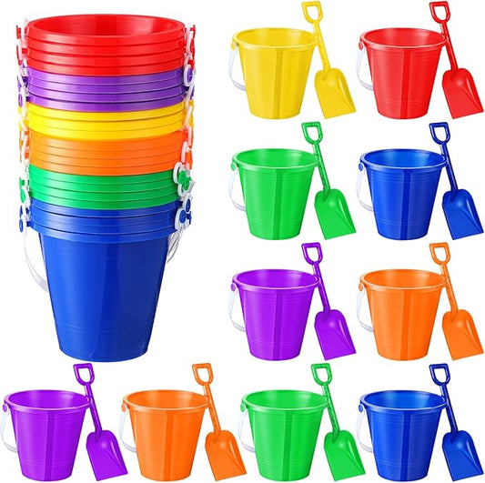 Sratte 24 Sets 4.7" Sand Buckets and Shovels Bulk Summer Beach Bucket Pack Plastic Beach Pails Sand Toys for Summer Pool Party Favors