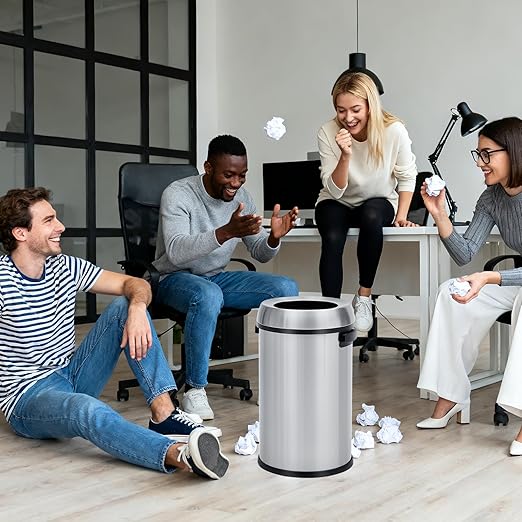 Garvee 17 Gallon/65 Liter Trash Can, Fingerprint-Proof Stainless Steel Open Top Garbage Can, Heavy Duty Commercial Round Trash Bin for Restaurant, Home, Office, Silver