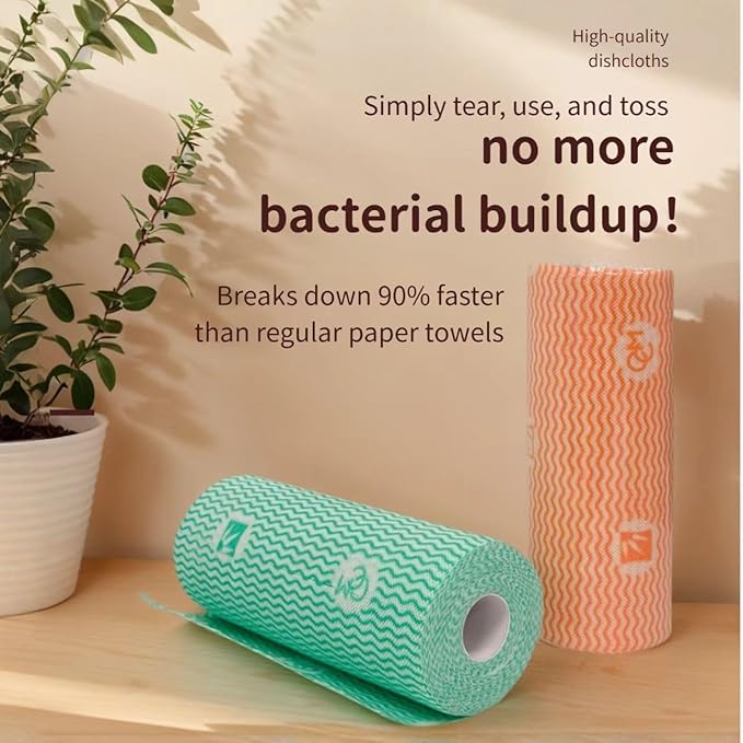 Lazy Cleaning Cloths, Multipurpose Kitchen Towels, Reusable Dish Rags, Dry/Wet Use for Dishware, Countertops, Stove, Camping, RVs, (9.45"*11.81") 55 Tearable Sheets/Roll (Green)