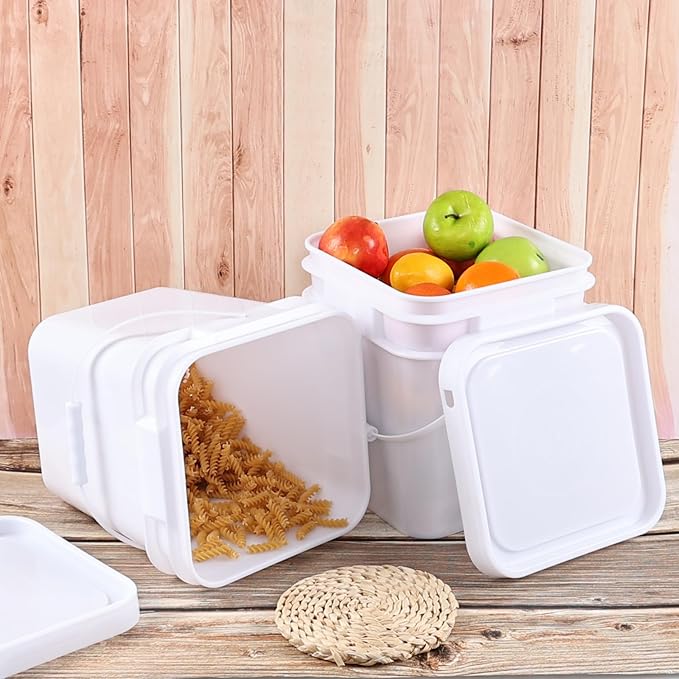 White Food Grade Bucket with Airtight Lids, Plastic Painting Can Square Oil Tub, 3 Gallon Plastic Bucket, All Purpose Pail with Handle (4 Pack)