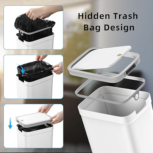 MOPALL 2 Pack Bathroom Trash Can with Lid, 3.6Gal + 2.4Gal Garbage Can with Pop-Up Lid, Small Trash Can Dog Proof, Slim Trash Bin Waste Basket for Toilet, Office, Bedroom, Living Room, Kitchen (White)