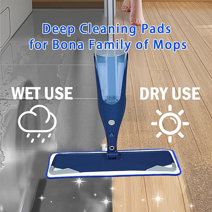 6 Pack Reusable Microfiber Pad for Bona Mop, 6 Pack Value - Use with Bona Mops, Includes 2 Pack Dusting Pad, 2 Pack Cleaning Pad and 2 Pack Deep Clean Pad