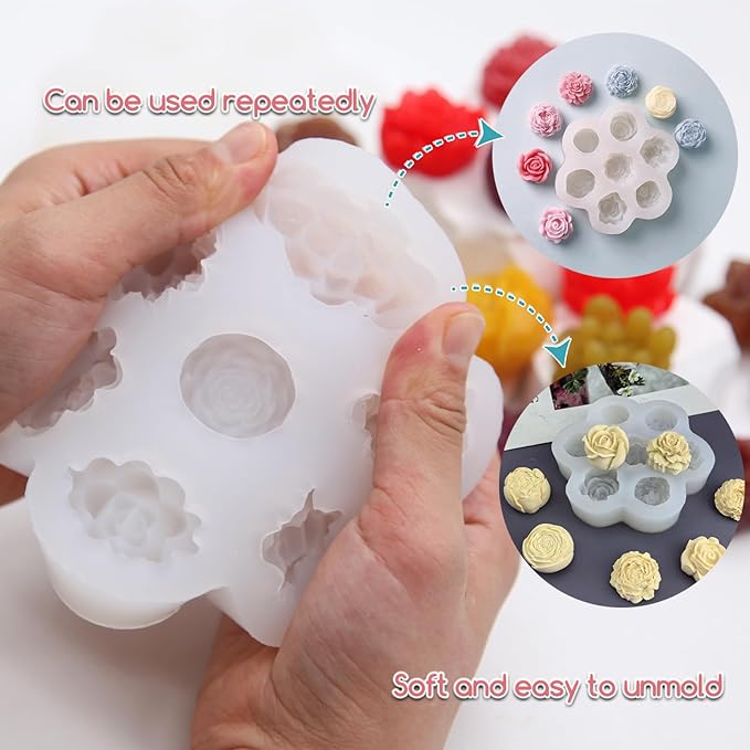 EuTengHao 3D Flower Silicone Molds for Candle Soap, 14 Styles Plant Flower Resin Casting Molds, Wax Scented Candle Soap Silicone Molds for Home Decoration DIY Making (2Pcs, 14Styles)