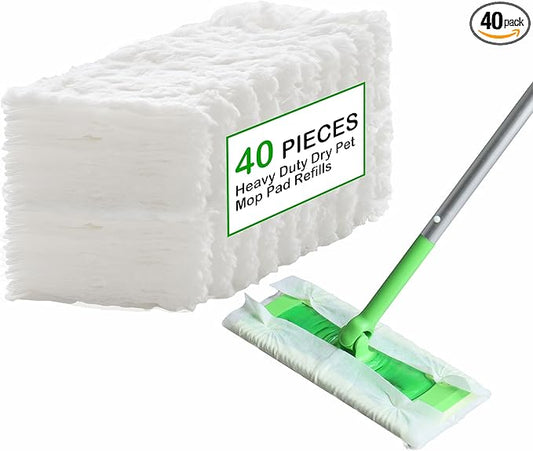 Heavy Duty Pet Dry Sweeping Cloth Refills Multi-Surface Floor Mop Cloths for Cleaning Dust,Dirt and Pet Hair,40 Counts