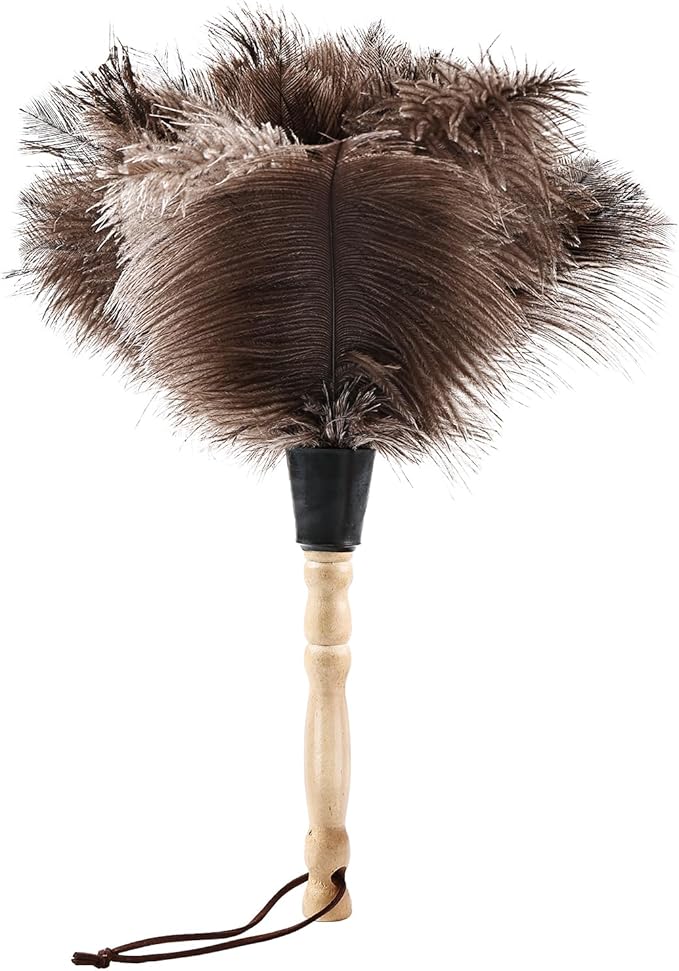 Ostrich Feather Duster 14" Natural Handheld Reusable Feathers Dusters with Wooden Handle for Cleaning Supplies Home Car Office