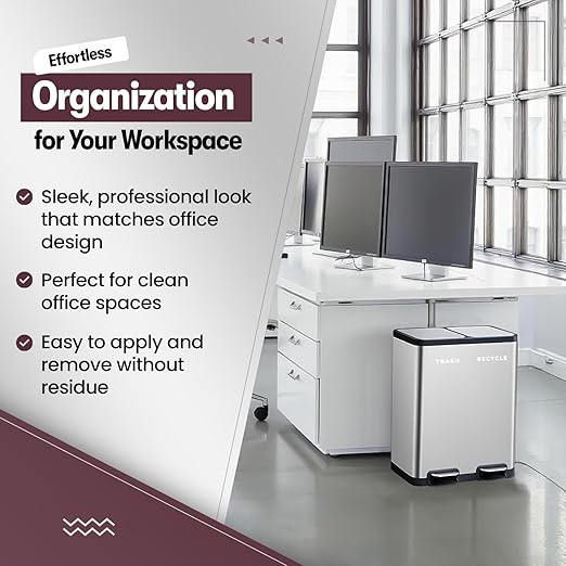 Minimalist Recycle & Trash Stickers - Modern, Discreet Vinyl Labels for Trash Cans & Bins - Elegant Indoor Waste & Recycling Signs for Home, Kitchen & Office | White