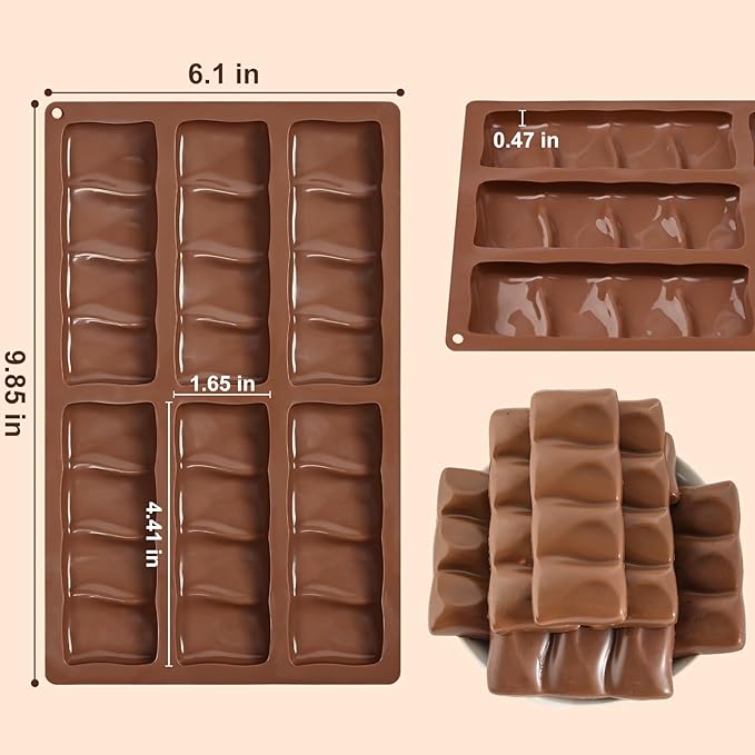 2 Packs Silicone Chocolate Bar Mold, Non Stick Dubai Pistachio Knafeh Chocolate Molds, Break Apart Design 6 Cavities Candy Bar Mold, Dubai Pistachio
