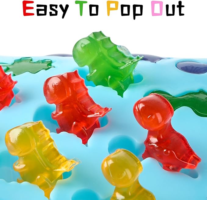 5 Pcs Mini Gummy Candy Molds with 2 Dropper, Silicone Bear Donut Dinosaur Fruit Snack Molds Non-stick and BPA Free Jello Candy Mold for Small Chocolate Gummies