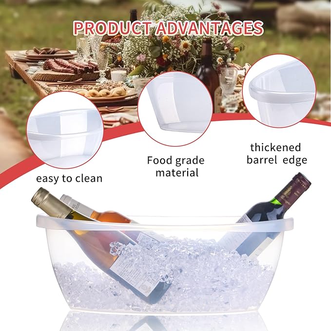 2 Pack Large Ice Buckets for Parties, 5L Oval Plastic Champagne Wine Cooler Beer Chiller Bucket Beverage Tub for Mimosa Bruch Cocktail Bar Supplies Indoor Outdoor Wedding Party