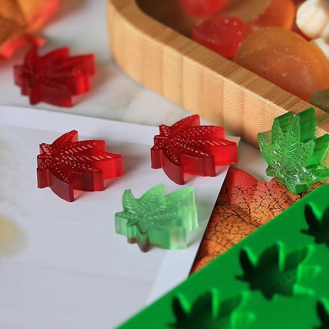 Marijuana Cannabis Hemp Leaf Silicone Molds with 70 Cavities Shaped for Pot Chocolate Candy Gummy, with Baking Scraper