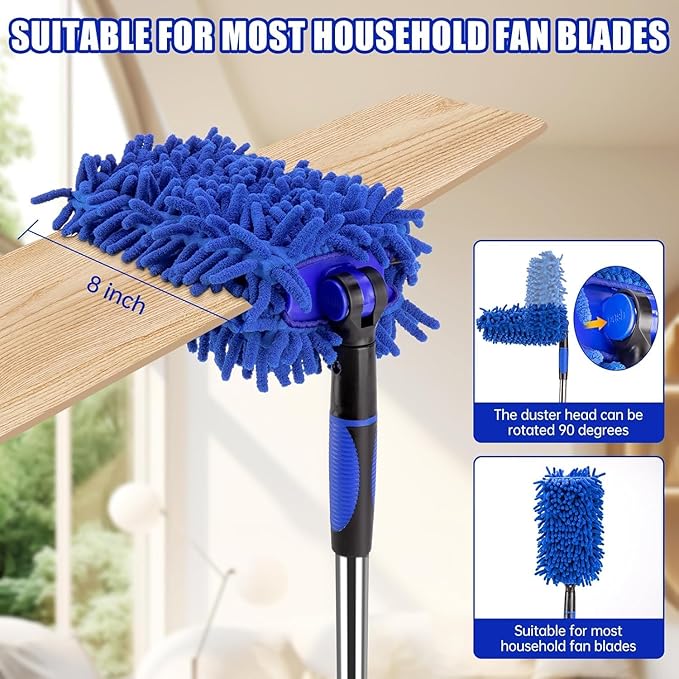 Ceiling Fan Cleaner Duster with 80" Extension Pole, Flexible and Washable Chenille Fan Duster for High Ceiling Fan Blades Light Fixtures Furnitures