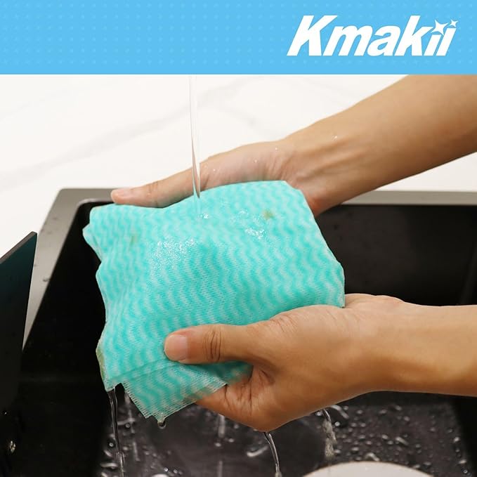 KMAKII Handi Wipe Reusable Cloths - Multi-Purpose Cleaning Cloths and Towels, Absorbent, Quick-Dry, Durable Wipes for Kitchen and Home, Green, 11.8 x 21 inches, Pack of 40