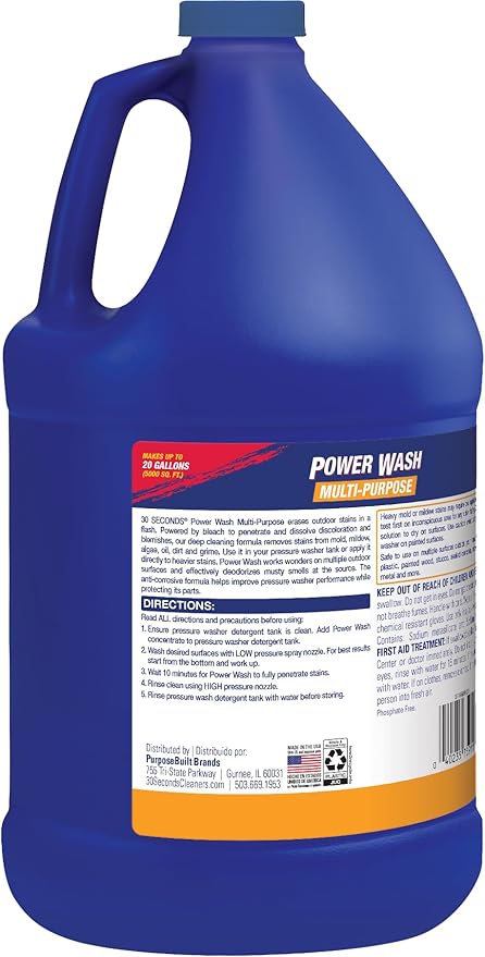 30 SECONDS Pressure Washer Concentrated Cleaner – Power Cleans Stains from Algae, Mold & Mildew, Dirt, Grime – Makes up to 20 Gallons, 2 PACK