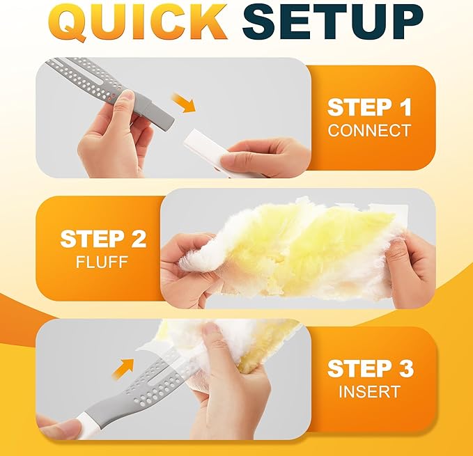 JOYMOOP Disposable Duster for Cleaning, with 1 Handles & 48 Ct Blue Heavy Duty Refills for Swiffer Feather Duster, Household Cleaning Tool for Electronics, Dusting Furniture, Blinds, Pet Hair