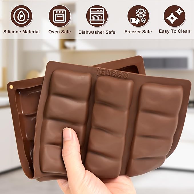 2 Packs Silicone Chocolate Bar Mold, Non Stick Dubai Pistachio Knafeh Chocolate Molds, Break Apart Design 6 Cavities Candy Bar Mold, Dubai Pistachio