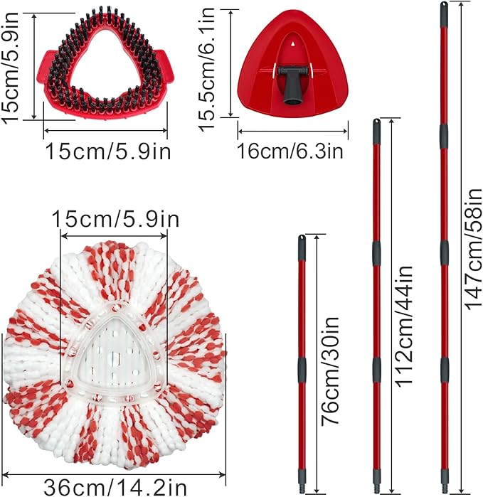 Spin Mop Replace Head, Base, Mop Handle Replacement for OCedar EasyWring 1 Tank System - Include 2 Microfiber Refills, 1 Sturdy Iron 30-58" Adjustable Mop Stick, Head Cover and Scrubber