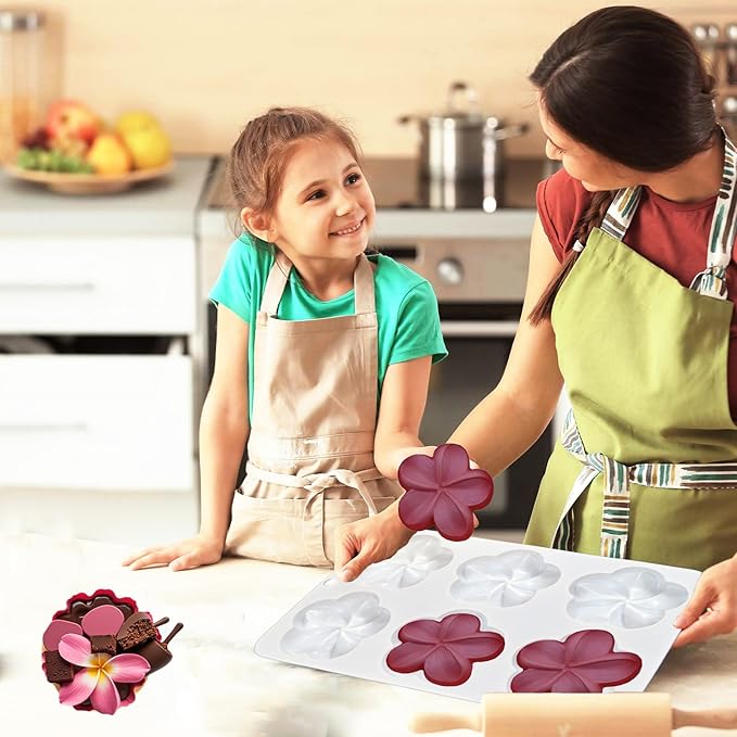 Frangipani Flowers Silicone Mold Chocolate, Plumeria Mousse Molds for Baking 2 Packs 12-Cavity 8.6" x 5.5" x 0.94" for Frangipani Cheesecakes Candy Desserts