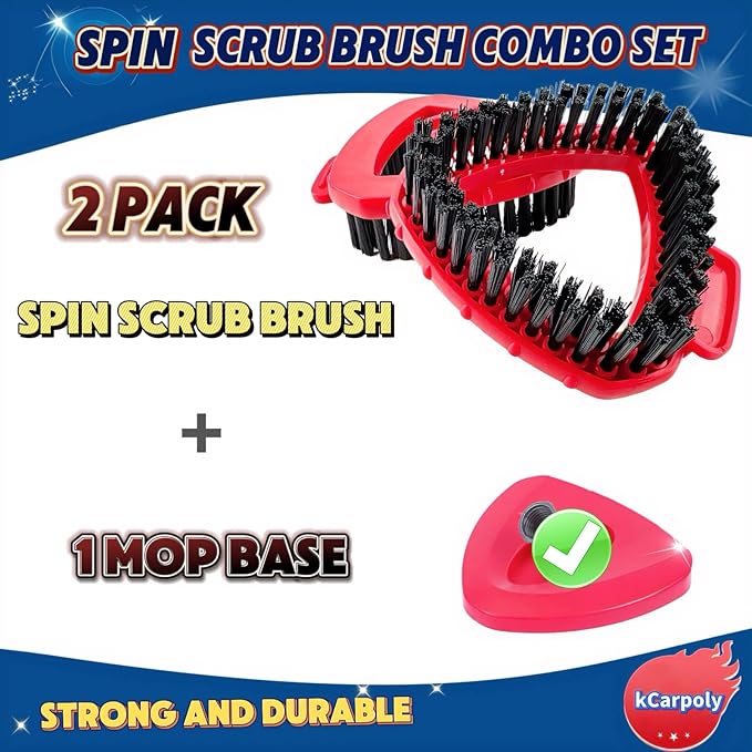 Spin Scrub Brush, 2 Pack Mop Head Replacements Compatible for O Ceda RinseClean 2 Tank System, Hard Bristle Cleaning Brush for Tile, Shower Cleaner Scrubber Brush, with Mop Base