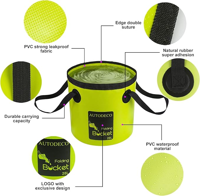 AUTODECO 2 Pack Collapsible Bucket 5 Gallon Container Folding Water Bucket Portable Wash Basin for Outdoor Travelling Camping Fishing Gardening Car Washing 20L