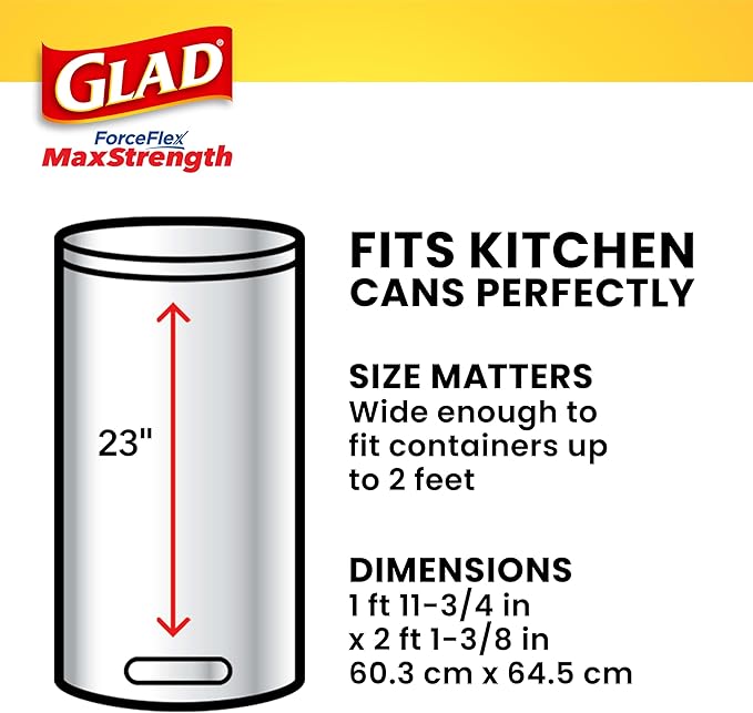 Glad ForceFlex MaxStrength with Clorox Tall Kitchen Trash Bags, 13 Gal, 34 Ct (Package May Vary)