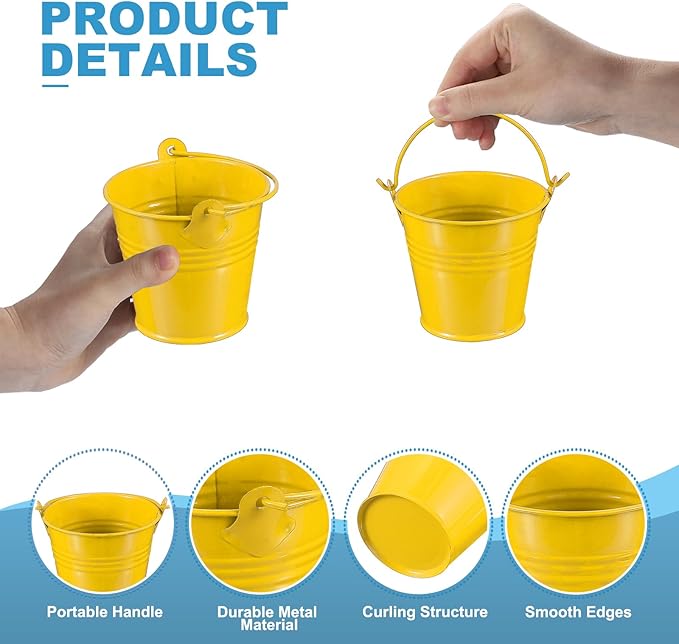 PATIKIL 2.7"x2.3" Small Metal Buckets with Handle, 12 Pcs Mini Galvanized Bucket Colorful Easter Buckets for Crafts Party Favors Decoration, Yellow