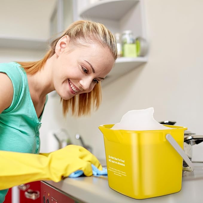 Roshtia 6 Pcs 3 Quart Cleaning Bucket Small Sanitizing Square Bucket Detergent Pail for Home Commercial Restaurant Kitchen Office School (Yellow)