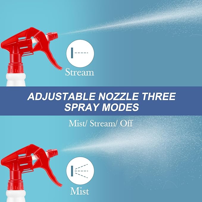 Eccliy 20 Pack 16oz Empty Spray Bottles, Leakproof Cleaning Bottles with Measurement and Adjustable Nozzle for Housekeeping, Commercial Use(Cylinder,Red Spray Head)