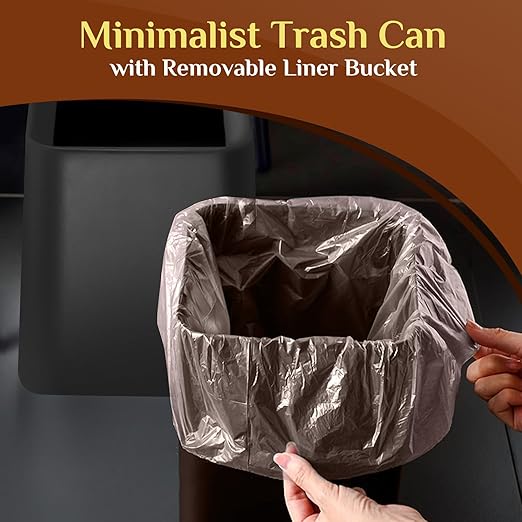 2 Pack Square Modern Trash Can Bedroom, 3Gal/12L Bathroom Trash Can Hidden Bag, Open Top Trash Bin Square Plastic, Minimalist Black Garbage Can with Inner Bucket (with 2 Handles) for Kitchen Office