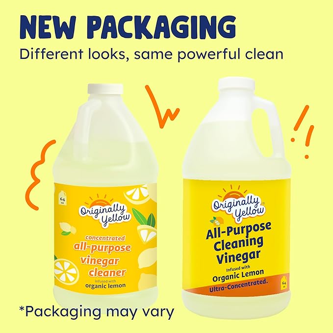 Originally Yellow Lemon Vinegar For Cleaning Purpose | USA Made All Purpose Cleaner | Use as a Floor, Glass, Kitchen, & Bathroom Cleaner | Plant Derived Vinegar Half Gallon | 64 Oz
