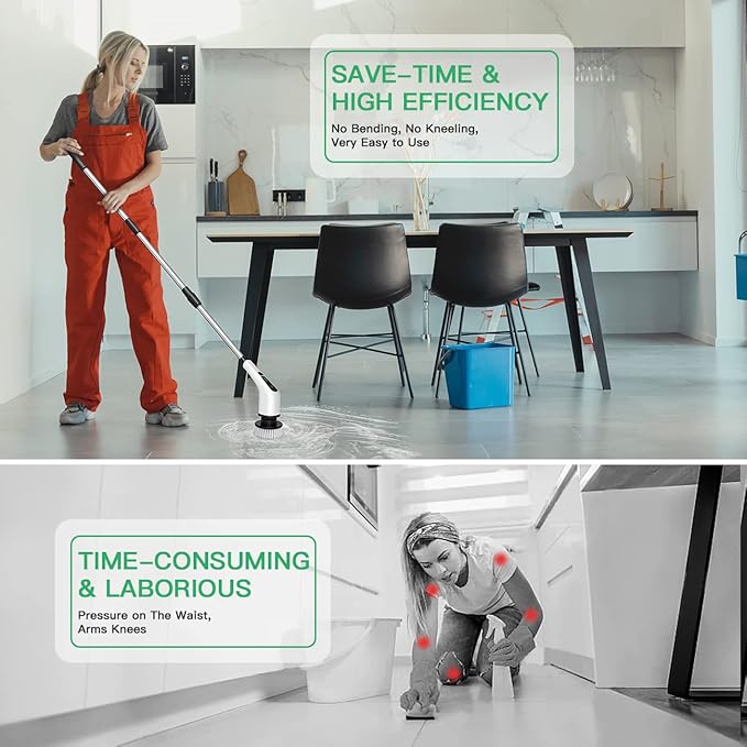 Electric Spin Scrubber Cordless Bath Tub Power Scrubber Bathroom Cordless Cleaning Brush with 7 Replaceable Drill Brush Heads Shower Cleaning Scrubbers with Adjustable Handle for Bathroom Kitchen