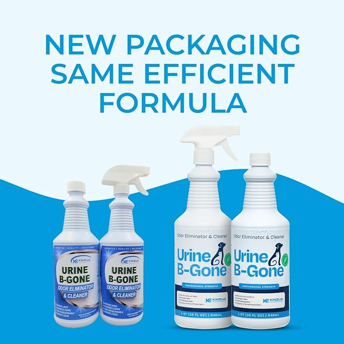 KINZUA ENVIRONMENTAL Urine B-Gone, Professional Enzyme Odor Eliminator & Pet Stain Remover, Human, Cat & Dog Urine Cleaner, Effective on Laundry, Carpets & More, Original Scent, 32oz, Pack of Two