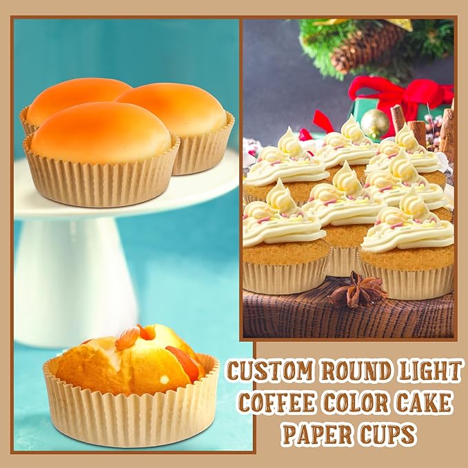 Uiifan Disposable Round Cupcake Liners Paper Baking Cups Wrappers Cupcake Paper Microwave Oven Safe Bakeware Mold for Snacks Cakes(Brown,50 Pcs)