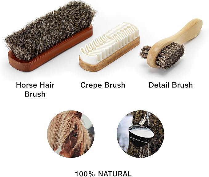 Variety Shoe Brush Kit - Double-Sided Shoe Polish Applicator & Horse Hair Brushes for Polishing - Nubuck & Suede Brush for Shoes, Soft Leather Cleaning with Microfiber Cloth