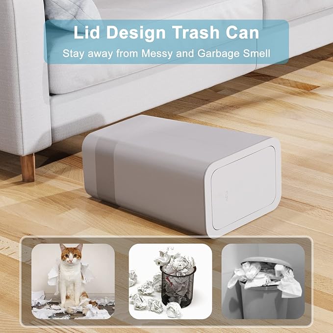 N. NETDOT 3 Pack (2 of 4 Gal & 1 of 2.6 Gal) Small Trash Can with Lid,Bathroom Garbage Can with Pop-Up Lid,Waste Basket for Bathroom,Kitchen,Bedroom,Powder Room,Craft Room,Office,College (Gray)