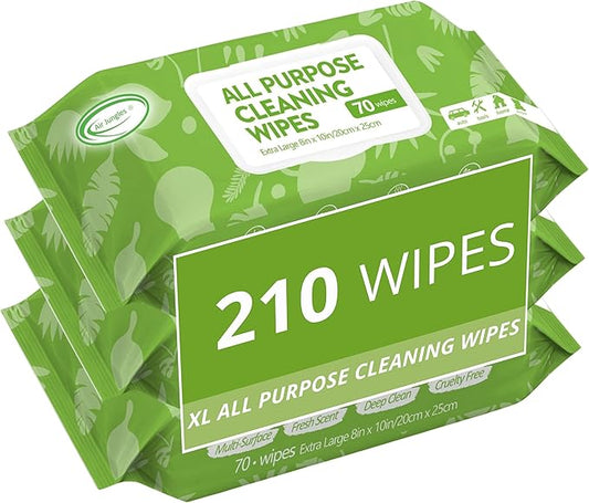 Air Jungles All Purpose Car and Home Cleaning Wipes 70 Count (Pack of 3), Extra Large 8" x 10" Size Cleaner Wipes for Car Interior Household Appliance Yoga Mat Desk Gym Equipment Couch Desk & Fabric