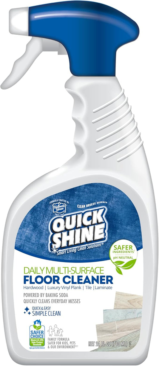 Quick Shine Multi Surface Floor Cleaner Daily Care 24oz | Plant-Based, Ready to Use, Dirt Dissolving, Streak Free, No Rinse | Use on Hardwood, Laminate, Luxury Vinyl Plank, Tile & Stone | Safer Choice