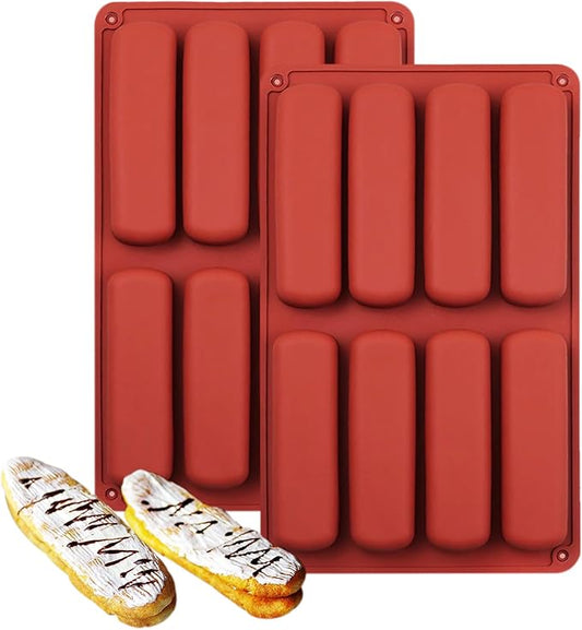Silicone Finger Biscuit Mold, 8 Cavities, 11x6.7 inch, Set of 2 Baking Mold for Eclairs and Chocolate Bars