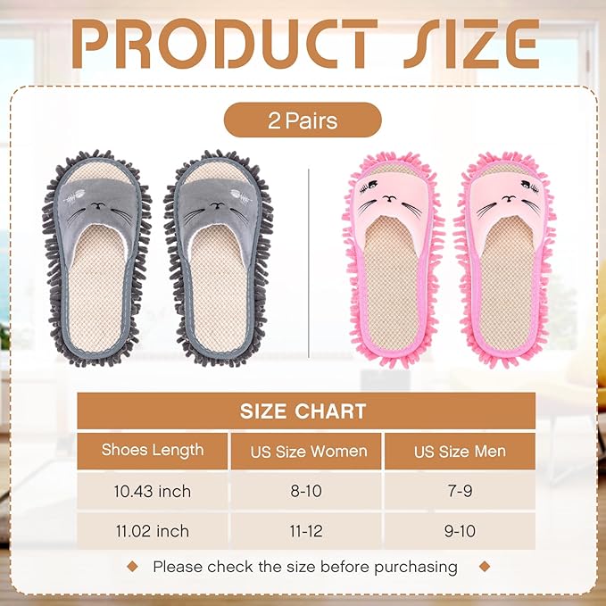 HooLing 2 Pairs Mop Slippers Microfiber Cleaning Dusting Unisex House Washable Mopping Slipper Household Tools for Wood Floor Dust Dirt Tool (Men's 7-9, Women's 8-10,Gray, Pink)