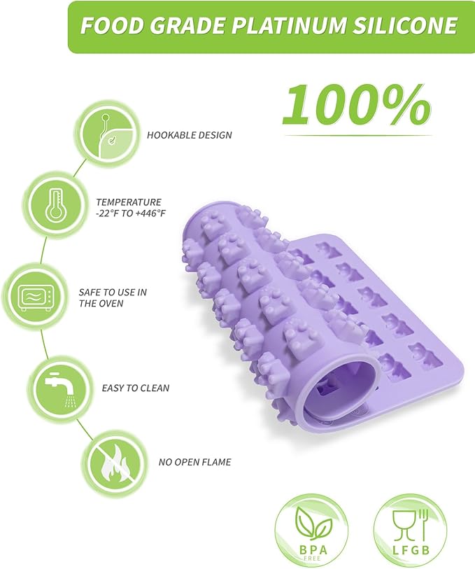 Gummy Bear Silicone Molds 4 PCS, KKDINDAN Mini Size Chocolate Gummy Molds with 2 Droppers, BPA Free Food Grade Platinum Silicone Molds, Nonstick Candy Molds