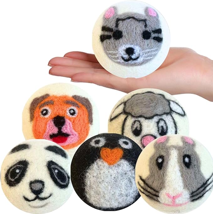 Wool Dryer Balls Organic Premium | Handcrafted Animal Collection A | 6 Balls XL, Ethically & Humanely Made, Natural Fabric Softener, Laundry Dryer Balls Reusable, Wrinkle Release