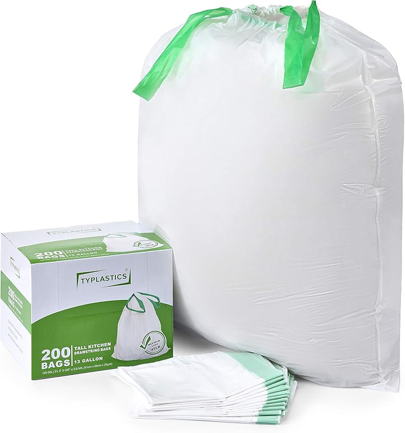 TYPLASTICS Tall Kitchen Drawstring Trash Bags 13 Gallon (200 Count)