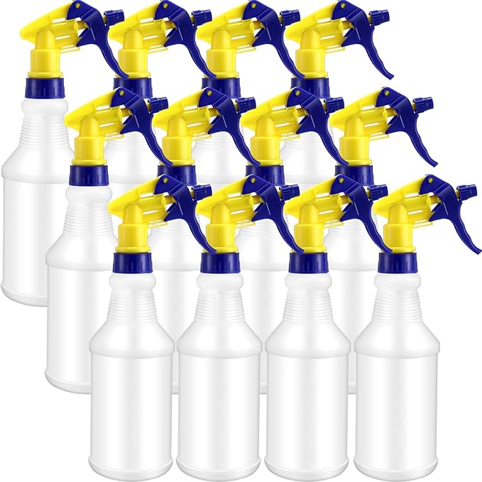 Eccliy 12 Pcs 16 Oz Plastic Spray Bottle, Adjustable Empty Reusable Sprayer for Cleaning, Planting, Water, Bathroom and Kitchen, BBQ, Commercial and Residential(Yllow&blue,Original)