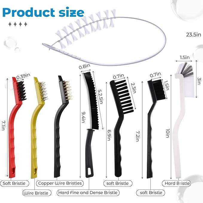 Lasnten 9 Pcs Multifunctional Crevice Cleaning Brush Set 8pcs Hard Bristle Brushes and 1pcs Drum Laundry Cleaner Brush for Deep Cleaning Gap Kitchen Bathroom Grout Sink Corners Bottle