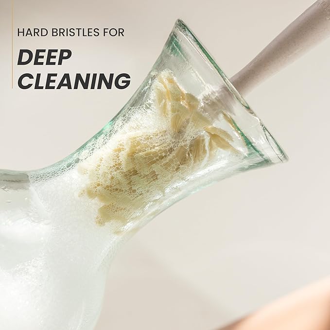 Vigar Zeroline 13.9" Long Bamboo Dish Brush, Ideal Dish Brush for Cups, Wine Glass, Tumbler, Blender Bottles, and Glass Water Bottles for The Kitchen