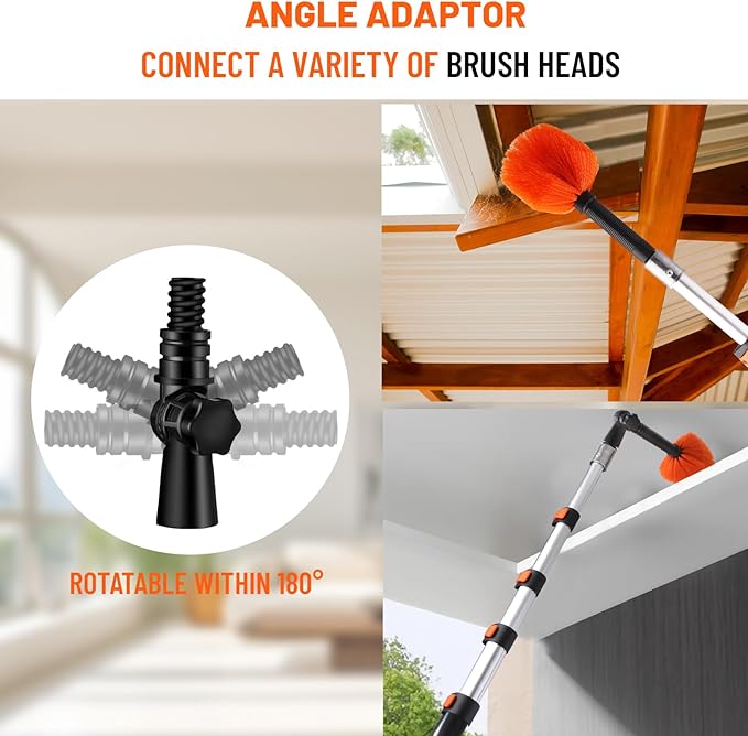 20ft High Reach Duster Kit with Extendable Pole (5-12ft),High Ceiling Duster Kit Includes–Ceiling Fan Blade Cleaner, Cobweb Remover, Bendable Duster, Microfiber Glass Scrubber & Squeegee & Swivel Head